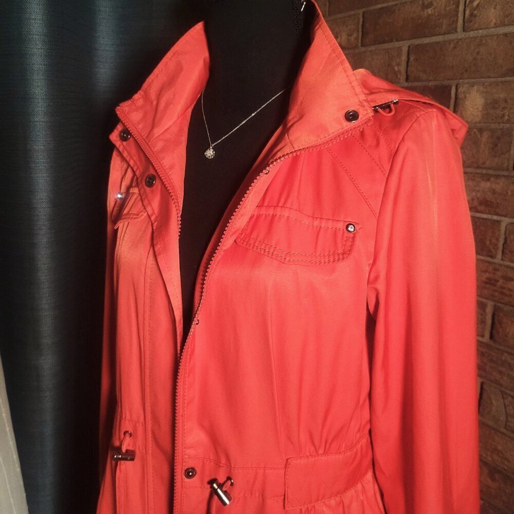 Laundry by Shelli Segal - Dk Orange Cinch Waist Water Resistant Jacket - Size S - Picture 2 of 16